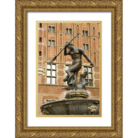 Poland Neptune Fountain in front of Artus Court Gold Ornate Wood Framed Art Print with Double Matting by Ross, Nancy ,  Steve