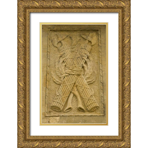 Poland, Gdansk Bas relief on side of building Gold Ornate Wood Framed Art Print with Double Matting by Ross, Nancy ,  Steve