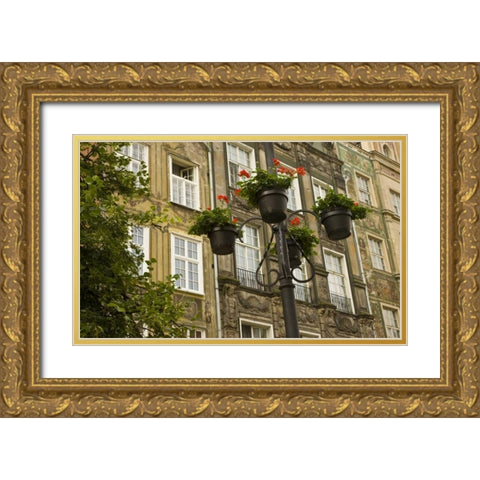 Poland, Gdansk Flower pots decorate buildings Gold Ornate Wood Framed Art Print with Double Matting by Ross, Nancy ,  Steve
