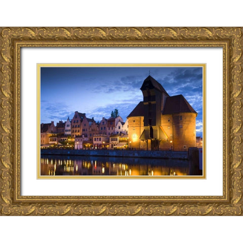 Poland, Gdansk Buildings reflect in port water Gold Ornate Wood Framed Art Print with Double Matting by Zuckerman, Jim