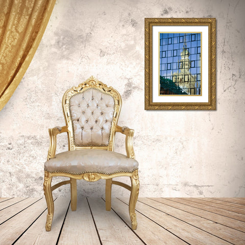 Poland, Warsaw Building reflects in new building Gold Ornate Wood Framed Art Print with Double Matting by Zuckerman, Jim