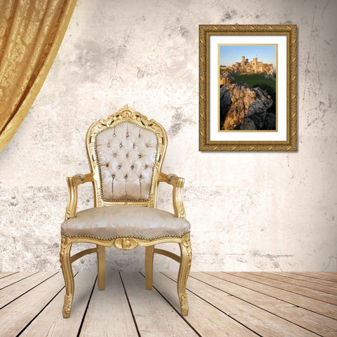 Poland Distant view of Ogrodzieniec Castle Gold Ornate Wood Framed Art Print with Double Matting by Zuckerman, Jim