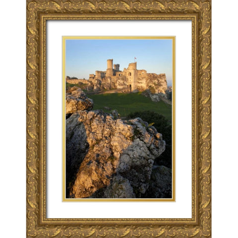 Poland Distant view of Ogrodzieniec Castle Gold Ornate Wood Framed Art Print with Double Matting by Zuckerman, Jim