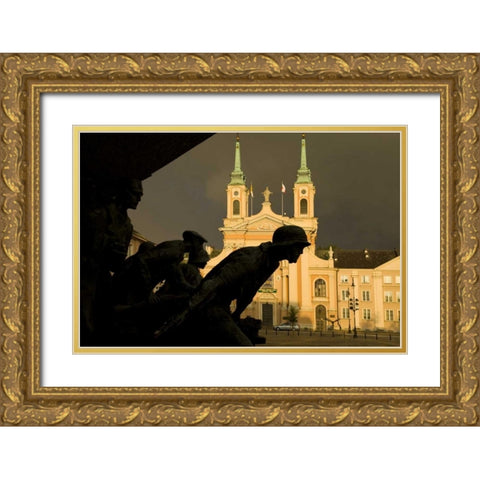 Poland, Warsaw World War II memorial silhouette Gold Ornate Wood Framed Art Print with Double Matting by Zuckerman, Jim