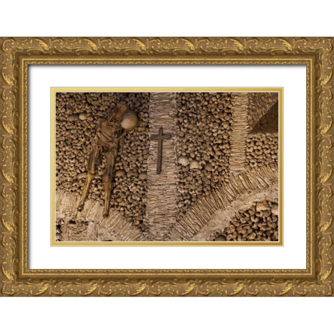 Portugal, Evora Bones in San Francisco Church Gold Ornate Wood Framed Art Print with Double Matting by Zuckerman, Jim
