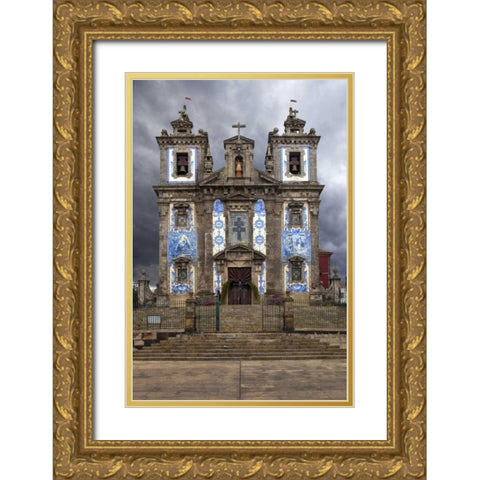 Portugal, Porto Front of Santo Ildefonso Church Gold Ornate Wood Framed Art Print with Double Matting by Zuckerman, Jim