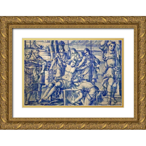 Portugal, Almancil St Lawrence Church tilework Gold Ornate Wood Framed Art Print with Double Matting by Zuckerman, Jim