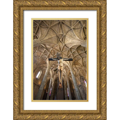 Portugal, Lisbon Jeronimos Monastery= interior Gold Ornate Wood Framed Art Print with Double Matting by Zuckerman, Jim