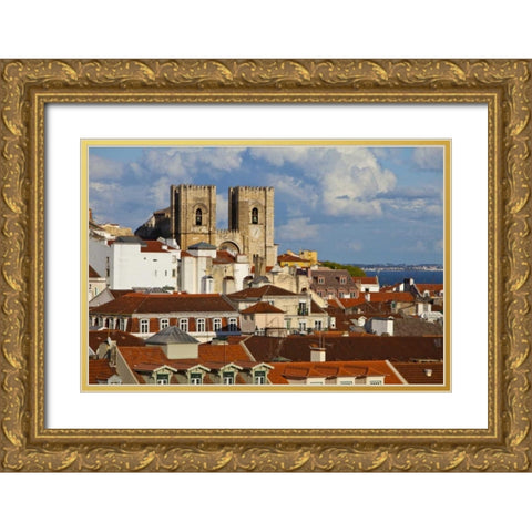 Portugal, Lisbon Lisbon Cathedral in daytime Gold Ornate Wood Framed Art Print with Double Matting by Zuckerman, Jim