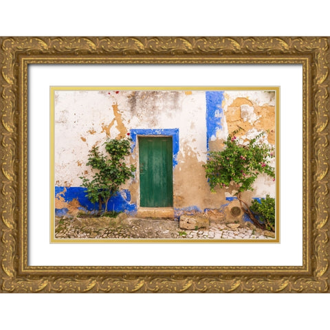 Europe-Portugal-Obidos-Weathered house exterior Gold Ornate Wood Framed Art Print with Double Matting by Jaynes Gallery