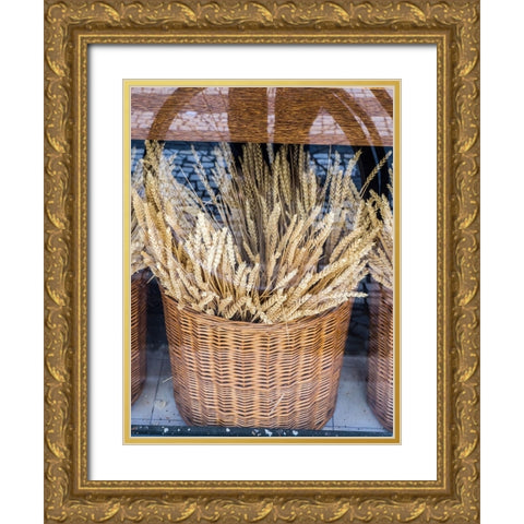 Portugal-Lisbon-Dried wheat stalks in the window of a bakery Gold Ornate Wood Framed Art Print with Double Matting by Eggers, Julie