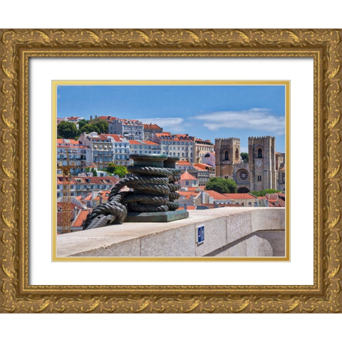 Portugal-Lisbon-View of the Lisbon Cathedral from the Arco da Rua Augusta Gold Ornate Wood Framed Art Print with Double Matting by Eggers, Julie