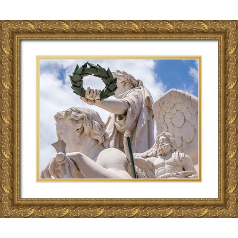 Portugal-Lisbon-Close-up of sculptures at the top of 18th century Arco da Rua Augusta-Statue of Glo Gold Ornate Wood Framed Art Print with Double Matting by Eggers, Julie