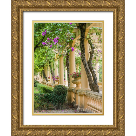 Portugal-Aveiro-Parque Dom Pedro Infante in Aveiro-Stone balustrade with pergola and columns Gold Ornate Wood Framed Art Print with Double Matting by Eggers, Julie