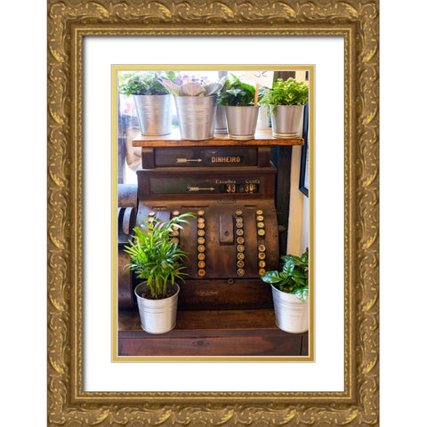 Lisbon-Portugal Antique Portuguese cash register Gold Ornate Wood Framed Art Print with Double Matting by McRoberts, Julien