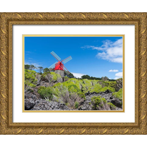 Traditional windmill near Sao Joao Pico Island-an island in the Azores in the Atlantic Ocean  Gold Ornate Wood Framed Art Print with Double Matting by Zwick, Martin