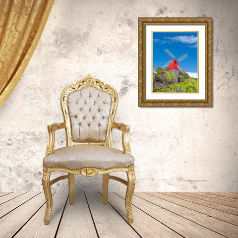 Traditional windmill near Sao Joao Pico Island-an island in the Azores in the Atlantic Ocean  Gold Ornate Wood Framed Art Print with Double Matting by Zwick, Martin