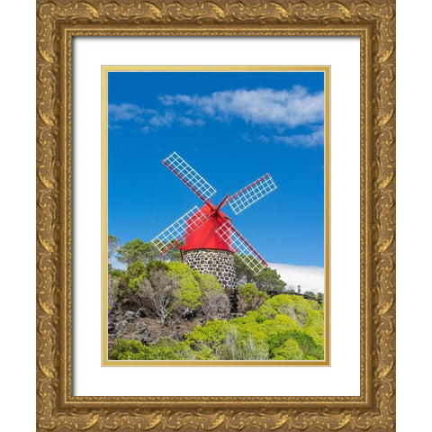 Traditional windmill near Sao Joao Pico Island-an island in the Azores in the Atlantic Ocean  Gold Ornate Wood Framed Art Print with Double Matting by Zwick, Martin