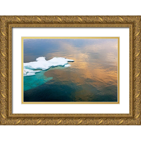 Sunset view of floating ice on Bering Sea-Russia Far East Gold Ornate Wood Framed Art Print with Double Matting by Su, Keren