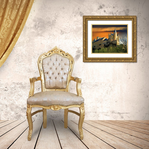 Europe, Spain, Segovia Alcazar castle at sunset Gold Ornate Wood Framed Art Print with Double Matting by Zuckerman, Jim