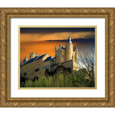 Europe, Spain, Segovia Alcazar castle at sunset Gold Ornate Wood Framed Art Print with Double Matting by Zuckerman, Jim