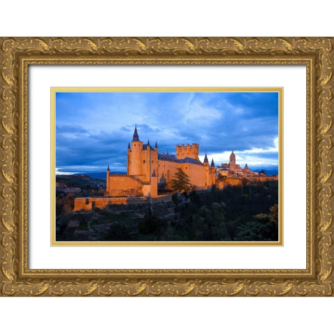 Europe, Spain, Segovia Alcazar castle at sunset Gold Ornate Wood Framed Art Print with Double Matting by Zuckerman, Jim