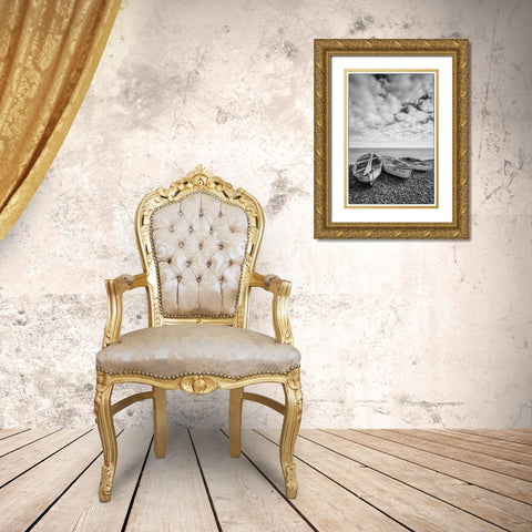 Spain-Canary Islands-Fuerteventura Island-Pozo Negro-fishing boats Gold Ornate Wood Framed Art Print with Double Matting by Bibikow, Walter