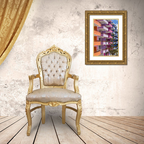 Spain-Canary Islands-Gran Canaria Island-Playa del Ingles-colorful balconies Gold Ornate Wood Framed Art Print with Double Matting by Bibikow, Walter