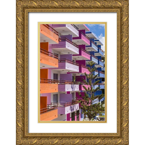 Spain-Canary Islands-Gran Canaria Island-Playa del Ingles-colorful balconies Gold Ornate Wood Framed Art Print with Double Matting by Bibikow, Walter