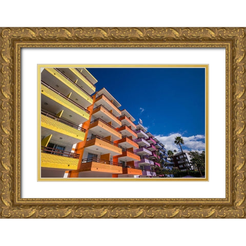 Spain-Canary Islands-Gran Canaria Island-Playa del Ingles-colorful balconies Gold Ornate Wood Framed Art Print with Double Matting by Bibikow, Walter