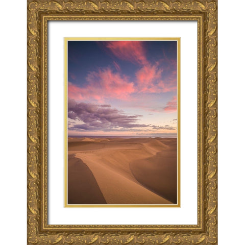 Spain-Canary Islands-Gran Canaria Island-Maspalomas-Maspalomas Dunes National Park-dusk Gold Ornate Wood Framed Art Print with Double Matting by Bibikow, Walter