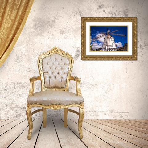 Spain-Canary Islands-Gran Canaria Island-Puerto de Mogan-antique windmill Gold Ornate Wood Framed Art Print with Double Matting by Bibikow, Walter