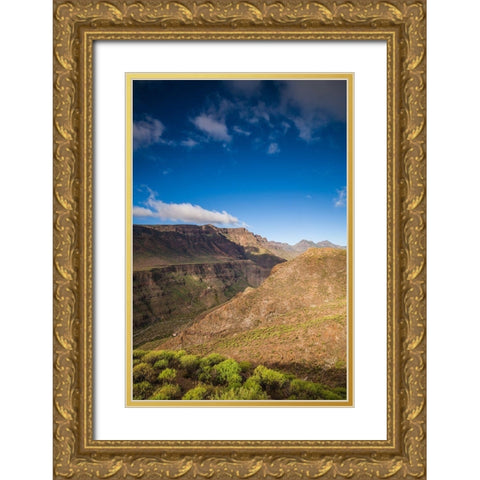 Spain-Canary Islands-Gran Canaria Island-Barranco-mountain view of the Barranco de Tirajana Gold Ornate Wood Framed Art Print with Double Matting by Bibikow, Walter
