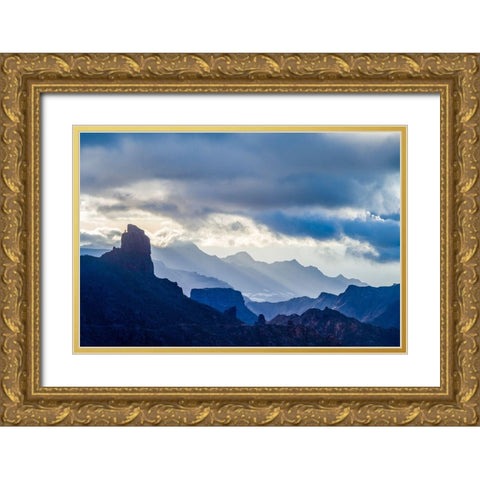 Spain-Canary Islands-Gran Canaria Island-Tejeda-mountain landscape with Roque Bentayga Gold Ornate Wood Framed Art Print with Double Matting by Bibikow, Walter