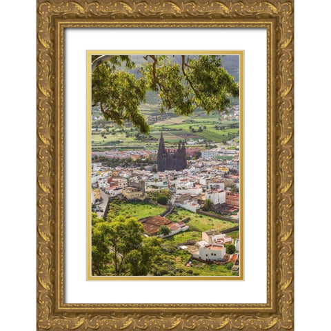 Spain-Canary Islands-Gran Canaria Island-Arucas-high angle view of town Gold Ornate Wood Framed Art Print with Double Matting by Bibikow, Walter