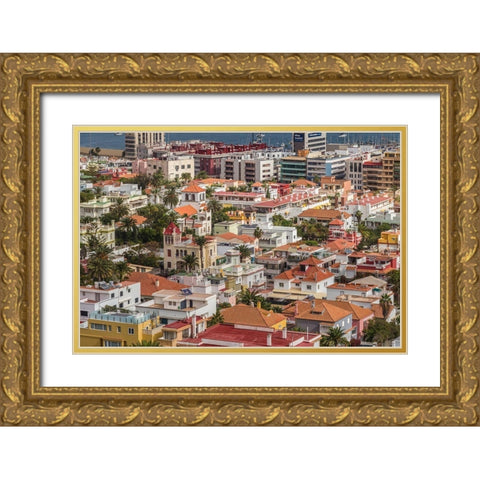 Spain-Canary Islands-Gran Canaria Island-Las Palmas de Gran Canaria-high angle view of city Gold Ornate Wood Framed Art Print with Double Matting by Bibikow, Walter
