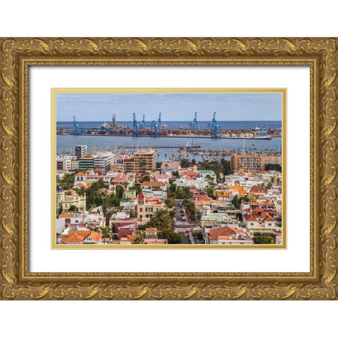 Spain-Canary Islands-Gran Canaria Island-Las Palmas de Gran Canaria-high angle view of city Gold Ornate Wood Framed Art Print with Double Matting by Bibikow, Walter