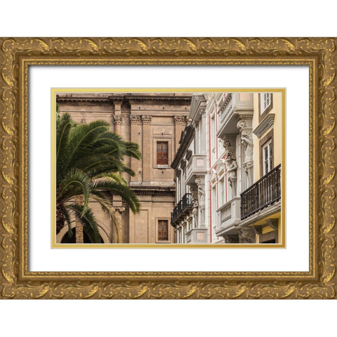 Spain-Canary Islands-Gran Canaria Island-Las Palmas de Gran Canaria-Plaza Santa Ana-buildings Gold Ornate Wood Framed Art Print with Double Matting by Bibikow, Walter