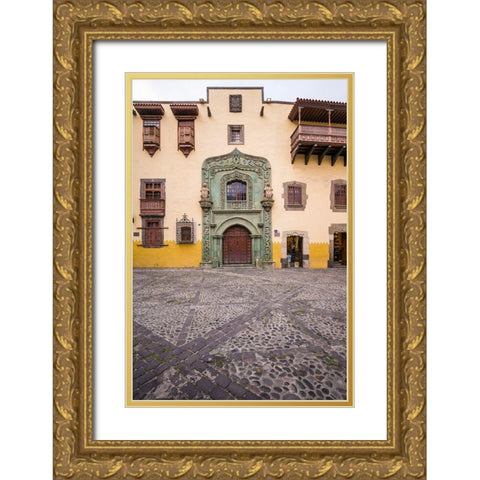 Spain-Canary Islands-Gran Canaria Island-Las Palmas de Gran Canaria-Casa Museo de Colon-exterior Gold Ornate Wood Framed Art Print with Double Matting by Bibikow, Walter