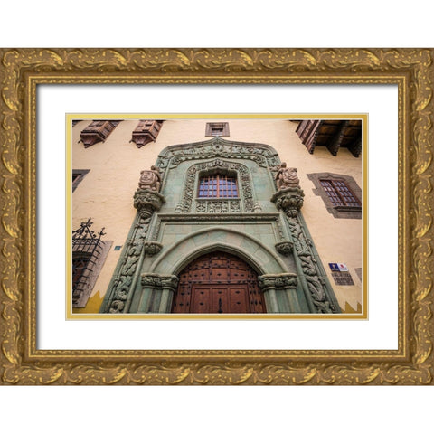 Spain-Canary Islands-Gran Canaria Island-Las Palmas de Gran Canaria-Casa Museo de Colon-exterior Gold Ornate Wood Framed Art Print with Double Matting by Bibikow, Walter