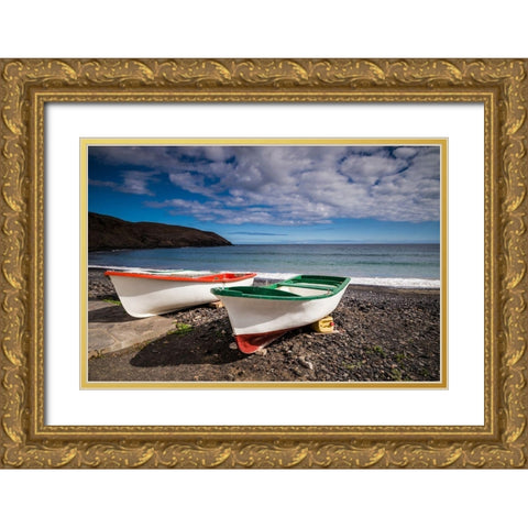 Spain-Canary Islands-Fuerteventura Island-Pozo Negro-fishing boats Gold Ornate Wood Framed Art Print with Double Matting by Bibikow, Walter
