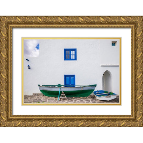Spain-Canary Islands-Fuerteventura Island-Pozo Negro-fishing boats Gold Ornate Wood Framed Art Print with Double Matting by Bibikow, Walter