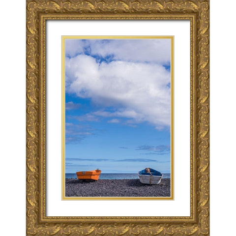 Spain-Canary Islands-Fuerteventura Island-Pozo Negro-fishing boats Gold Ornate Wood Framed Art Print with Double Matting by Bibikow, Walter