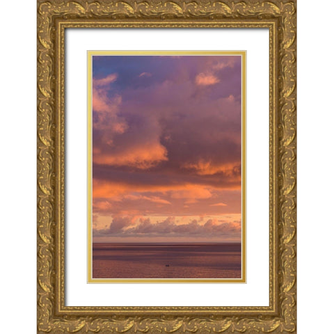 Canary Islands-Fuerteventura Island-Morro Jable-Playa de la Cebada beach-sunset sky Gold Ornate Wood Framed Art Print with Double Matting by Bibikow, Walter