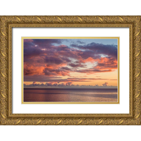 Canary Islands-Fuerteventura Island-Morro Jable-Playa de la Cebada beach-sunset sky Gold Ornate Wood Framed Art Print with Double Matting by Bibikow, Walter