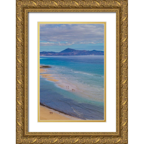 Canary Islands-Fuerteventura Island-Costa Calma-high angle view of Playa de Sotavento beach Gold Ornate Wood Framed Art Print with Double Matting by Bibikow, Walter