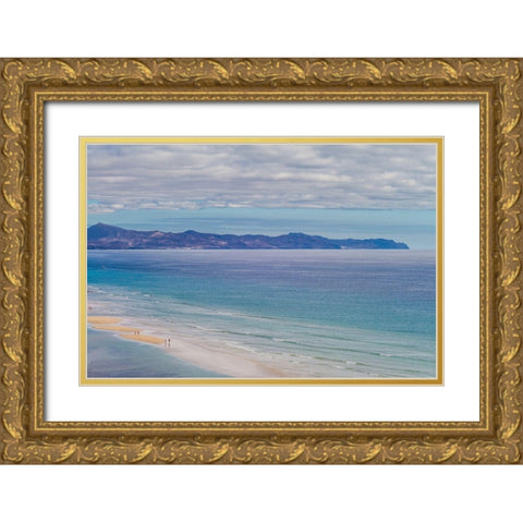 Canary Islands-Fuerteventura Island-Costa Calma-high angle view of Playa de Sotavento beach Gold Ornate Wood Framed Art Print with Double Matting by Bibikow, Walter