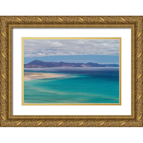 Canary Islands-Fuerteventura Island-Costa Calma-high angle view of Playa de Sotavento beach Gold Ornate Wood Framed Art Print with Double Matting by Bibikow, Walter