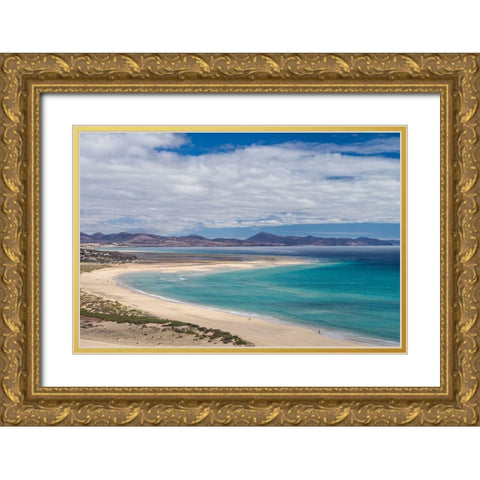Canary Islands-Fuerteventura Island-Costa Calma-high angle view of Playa de Sotavento beach Gold Ornate Wood Framed Art Print with Double Matting by Bibikow, Walter