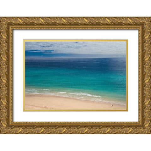 Canary Islands-Fuerteventura Island-Costa Calma-high angle view of Playa de Sotavento beach Gold Ornate Wood Framed Art Print with Double Matting by Bibikow, Walter